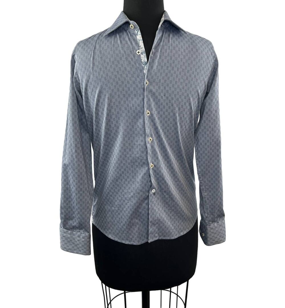 Robert Graham Blue Check 100% Cotton Long Sleeve Dress Shirt Button-Up L 14-16